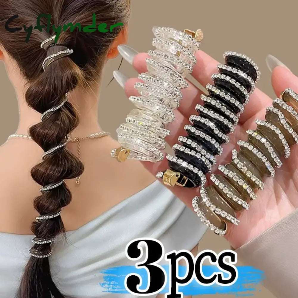 Cyflymder 1/3Pcs Telephone Line Hair Rope Women Crystal Ponytail High Elastic Hairbands Girls Resin Hair Ties