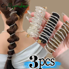 Cyflymder 1/3Pcs Telephone Line Hair Rope Women Crystal Ponytail High Elastic Hairbands Girls Resin Hair Ties