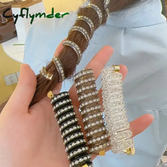 Cyflymder 1/3Pcs Telephone Line Hair Rope Women Crystal Ponytail High Elastic Hairbands Girls Resin Hair Ties