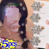Cyflymder 1/5pcs Winter Rhinestone Snowflake Side Clip Hair Pins Christmas New Year Sweet Cute Pearl Barrettes Female