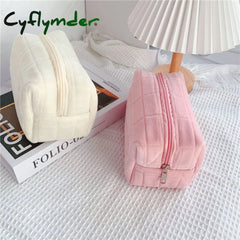 Cyflymder 1 Pc Cute Fur Makeup Bag For Women Zipper Large Solid Color Cosmetic Travel Make Up