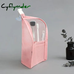 Cyflymder 1 Pc Folding Zipper Travel Makeup Brush Bag Portable Mesh Cosmetic Toothbrush Washing