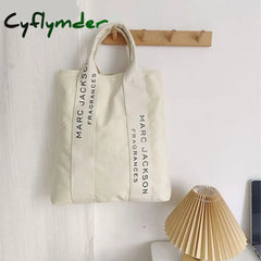 Cyflymder 1 Pc Minimalist Letter Black And White Canvas Bag Fashion Large Shopping Fabric Reusable