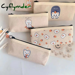 Cyflymder 1 Pcs Kawaii Pencil Case Bear Canvas Box Pencilcase Bag School Supplies Stationery