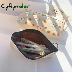 Cyflymder 1 Pcs Kawaii Pencil Case Bear Canvas Box Pencilcase Bag School Supplies Stationery