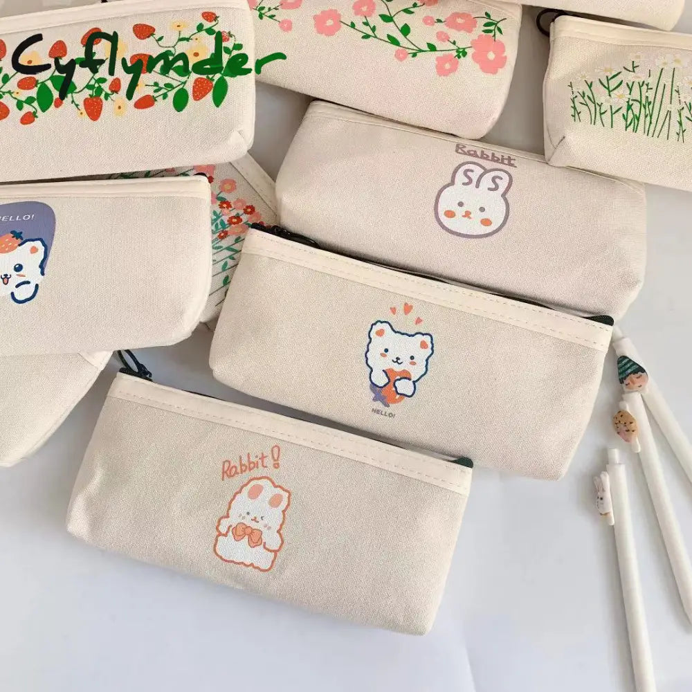Cyflymder 1 Pcs Kawaii Pencil Case Bear Canvas Box Pencilcase Bag School Supplies Stationery