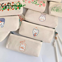 Cyflymder 1 Pcs Kawaii Pencil Case Bear Canvas Box Pencilcase Bag School Supplies Stationery