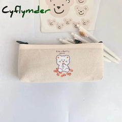 Cyflymder 1 Pcs Kawaii Pencil Case Bear Canvas Box Pencilcase Bag School Supplies Stationery