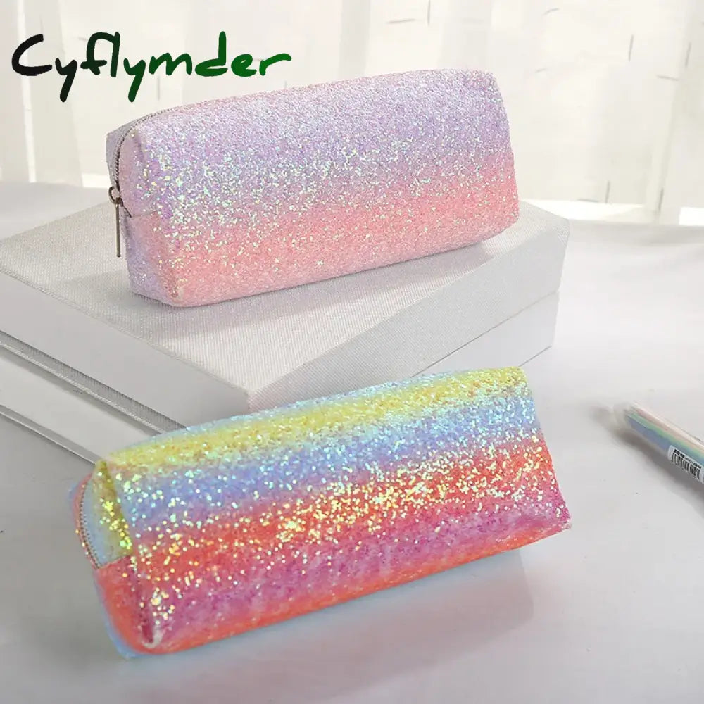 Cyflymder 1 Pcs Soft Pvc Mixed Color Laser Pencils Bags Kawaii Girl Case Large Capacity School