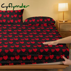 Cyflymder 1 Simple Modern Heart-shaped Printed Matte Fitted Sheet Bedroom Printed Bed Cover Bedding (excluding