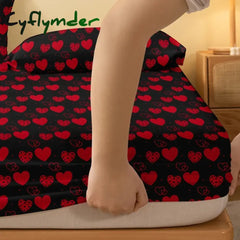 Cyflymder 1 Simple Modern Heart-shaped Printed Matte Fitted Sheet Bedroom Printed Bed Cover Bedding (excluding