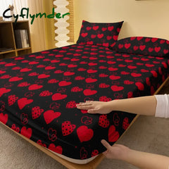 Cyflymder 1 Simple Modern Heart-shaped Printed Matte Fitted Sheet Bedroom Printed Bed Cover Bedding (excluding