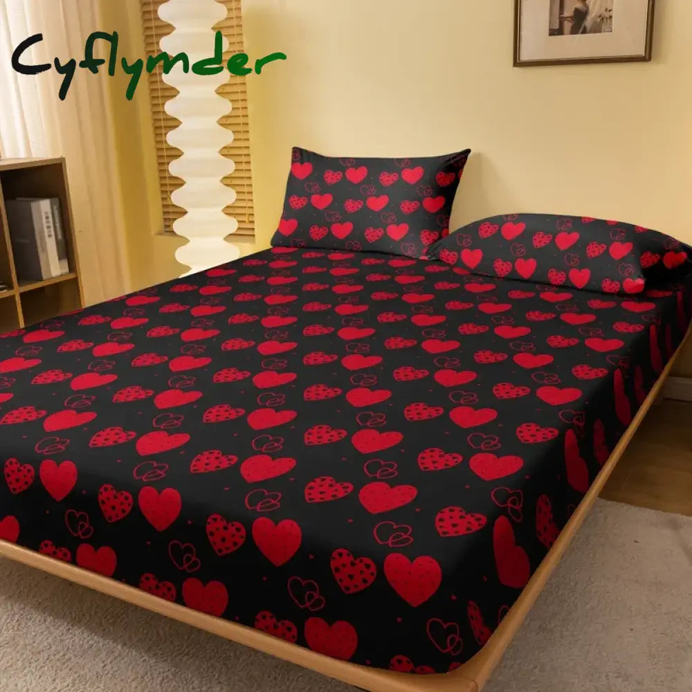 Cyflymder 1 Simple Modern Heart-shaped Printed Matte Fitted Sheet Bedroom Printed Bed Cover Bedding (excluding