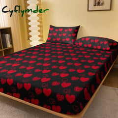 Cyflymder 1 Simple Modern Heart-shaped Printed Matte Fitted Sheet Bedroom Printed Bed Cover Bedding (excluding