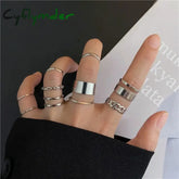 Cyflymder 10 Pcs/set Minimalist Ring Sets For Women Men Punk Chain Finger Tail Rings Gold Color Silver Color Wide Ring