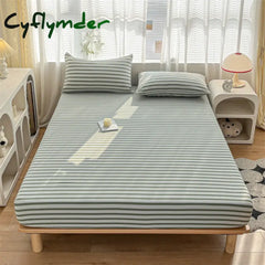 Cyflymder 100% Cotton Fitted Sheet Stripe Style Bed Cover Skin-friendly Mattress Cover sabanas Adults Kids Bed Sheets