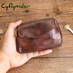 Genuine Leather Wallet for Men Female Vintage Handmade Short Small Women Coin Purses Card Holder Money Bag with Coin Pocket