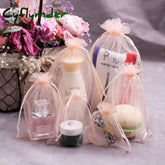 Cyflymder 100 Pcs/Lot Champagne Color Drawstring Organza Bag Small Pouches Jewelry Package Bags