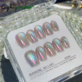 Cyflymder 10Pcs Aurora Cat Eye Handmade Press On Nails Short Square Head False Nails Wearable Simple Pure Manicure Full