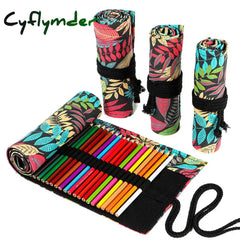 Cyflymder 12/24/36/48/72 Hole Colorful Cloth Pencil Case Stationery Cosmetic Storage Bag Roll