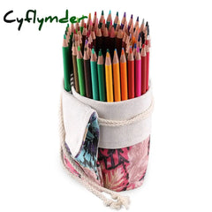 Cyflymder 12/24/36/48/72 Hole Colorful Cloth Pencil Case Stationery Cosmetic Storage Bag Roll