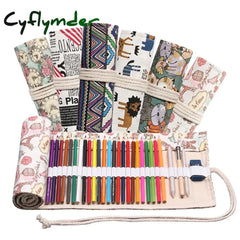 Cyflymder 12/24/36/48/72 Hole Colorful Cloth Pencil Case Stationery Cosmetic Storage Bag Roll