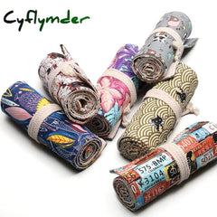 Cyflymder 12/24/36/48/72 Hole Colorful Cloth Pencil Case Stationery Cosmetic Storage Bag Roll