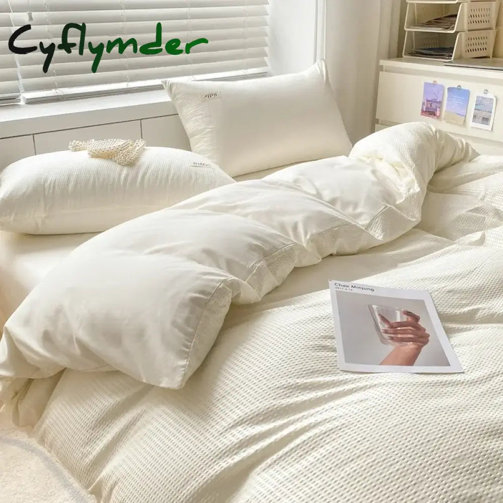 Cyflymder 150/180/200CM Cheese White Brushed Bed Sheet Duvet Cover Pillowcase Four-piece Winter Autumn Bedding Set