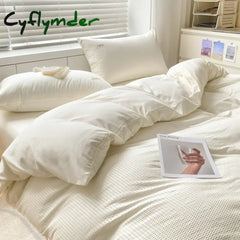Cyflymder 150/180/200CM Cheese White Brushed Bed Sheet Duvet Cover Pillowcase Four-piece Winter Autumn Bedding Set