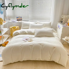 Cyflymder 150/180/200CM Cheese White Brushed Bed Sheet Duvet Cover Pillowcase Four-piece Winter Autumn Bedding Set