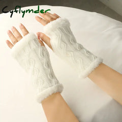 Cyflymder 1pair Inner Fleece Soft Half Finger Gloves for Women Winter Warm Plush Knitted Fingerless Gloves Wrist