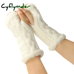 Cyflymder 1pair Inner Fleece Soft Half Finger Gloves for Women Winter Warm Plush Knitted Fingerless Gloves Wrist