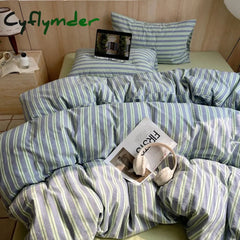 Cyflymder 1pc Blue Stripe Cotton Duvet Cover 150x200 Queen Size Japanese Style housse de couette Skin friendly