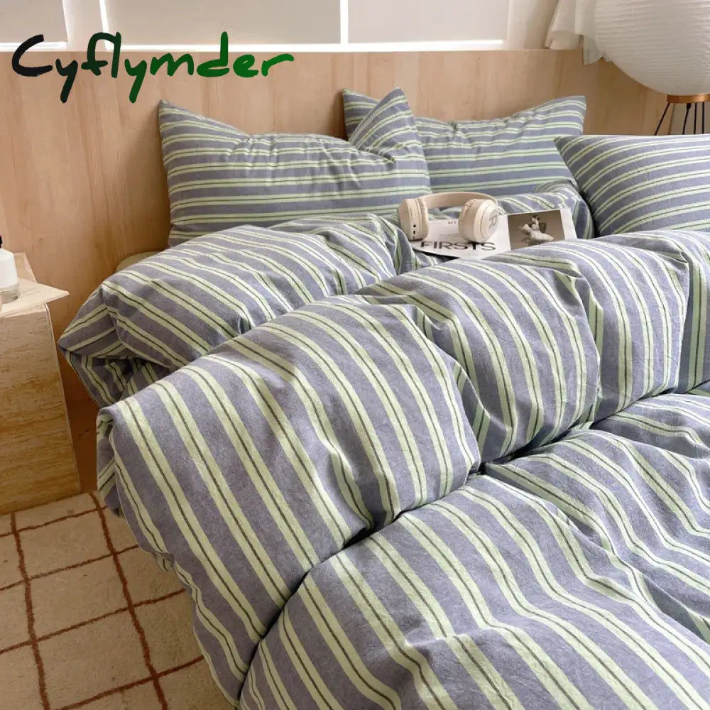 Cyflymder 1pc Blue Stripe Cotton Duvet Cover 150x200 Queen Size Japanese Style housse de couette Skin friendly