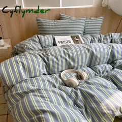 Cyflymder 1pc Blue Stripe Cotton Duvet Cover 150x200 Queen Size Japanese Style housse de couette Skin friendly