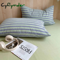 Cyflymder 1pc Blue Stripe Cotton Duvet Cover 150x200 Queen Size Japanese Style housse de couette Skin friendly