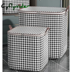 Cyflymder 1Pc Clothes Storage Bag Houndstooth Pattern Foldable Fabric Large Capacity Waterproof
