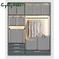 Cyflymder 1Pc Clothes Storage Bag Houndstooth Pattern Foldable Fabric Large Capacity Waterproof