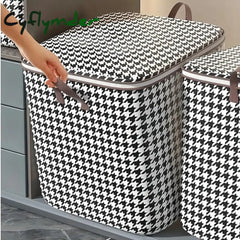 1pc Clothes Storage Bag, Houndstooth Pattern Foldable Fabric Storage Bag, Large Capacity Waterproof Moisture-proof Cotton Quilt Storage Bag, Home Organization And Storage