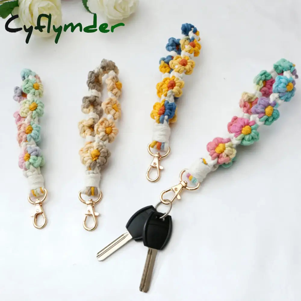 Cyflymder 1Pc Daisy Flower Key Chain Ins Explosive Style High-End Diy Hand-Woven Wrist Ring