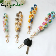 Cyflymder 1Pc Daisy Flower Key Chain Ins Explosive Style High-End Diy Hand-Woven Wrist Ring