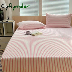 Cyflymder 1pc Fitted Sheet 100% Cotton Bed Linen Stripe Style Bedsheets постельное белье Adults Kids Bed Cover (No