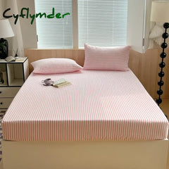 Cyflymder 1pc Fitted Sheet 100% Cotton Bed Linen Stripe Style Bedsheets постельное белье Adults Kids Bed Cover (No
