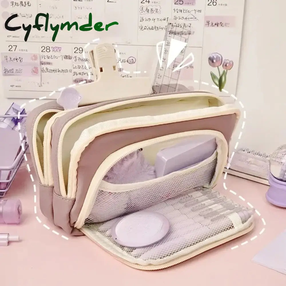 Kawaii Girl Pencil Cases Large Capacity Aesthetic Pencil Bag Schoo Stationery Holder Bag Zipper Pencil Pouch Organizer