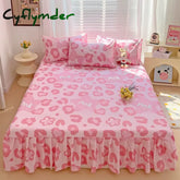 Cyflymder 1PC Pink Leopard Print Bed Cover Bed Mattress Lace Bed Skirt Single Ful Queen King Size Bedsheets Skirts