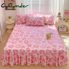 Cyflymder 1PC Pink Leopard Print Bed Cover Bed Mattress Lace Bed Skirt Single Ful Queen King Size Bedsheets Skirts