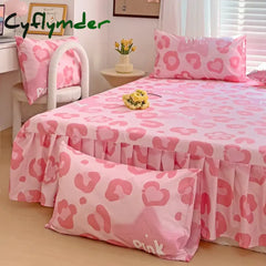 Cyflymder 1PC Pink Leopard Print Bed Cover Bed Mattress Lace Bed Skirt Single Ful Queen King Size Bedsheets Skirts