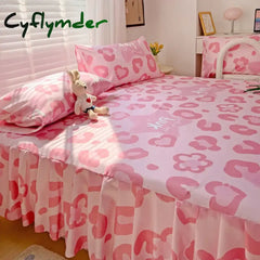 Cyflymder 1PC Pink Leopard Print Bed Cover Bed Mattress Lace Bed Skirt Single Ful Queen King Size Bedsheets Skirts