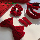 Cyflymder 1pc Red Velvet Hair Accessories Christmas Headband Wide Version Retro Sweet Pleated Large Intestine Circle BB