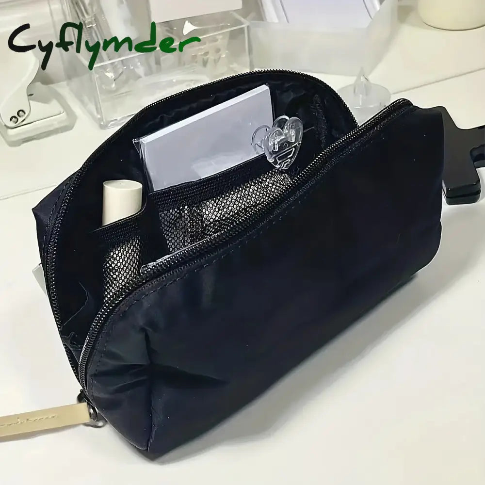 Cyflymder 1Pc-Simple Black Canvas Pencil Case With Large Capacity Stationery Storage Bag School